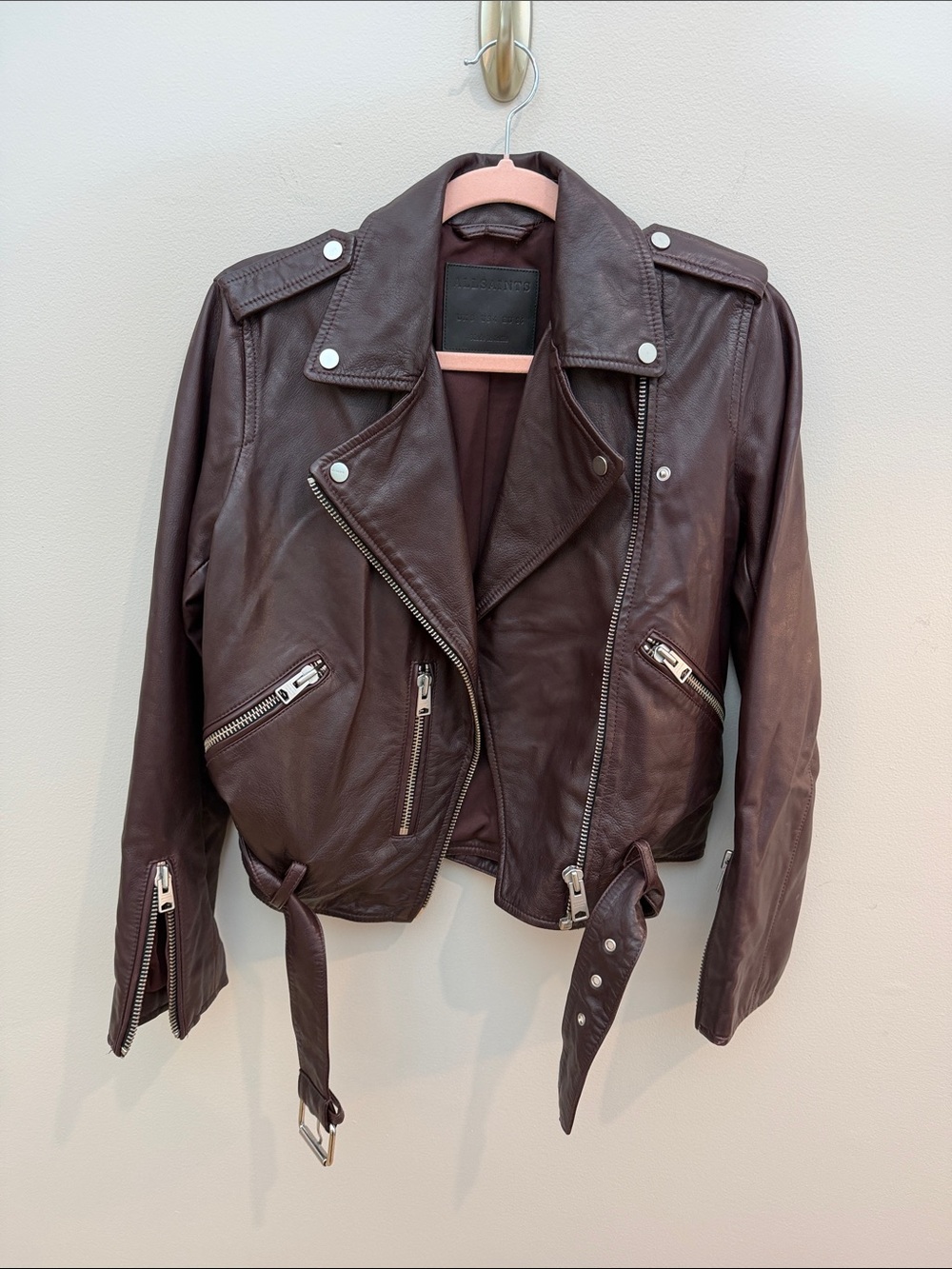 All Saints Brown Leather Biker Jacket